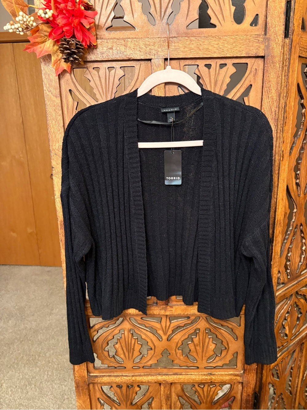 torrid Black Ribbed Open-Front Cropped Cardigan